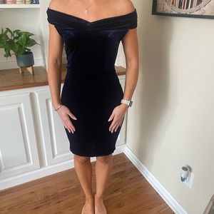 Navy blue velour off the shoulder